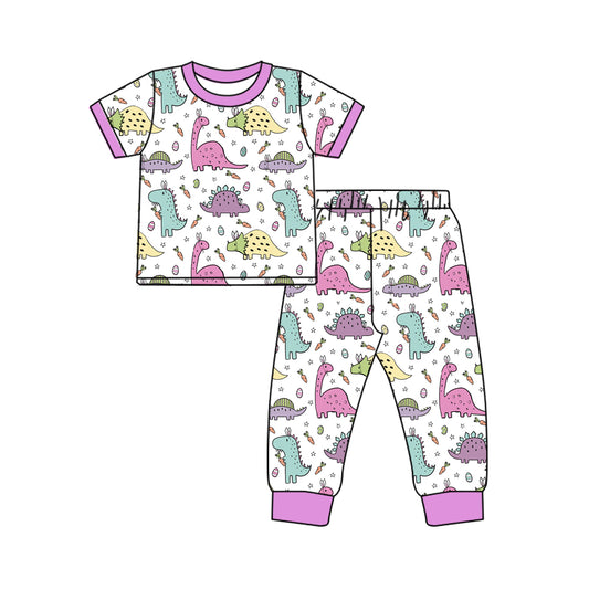 Baby Girls Purple Dinosaurs Shirt Pants Pajamas Clothes Sets Preorder