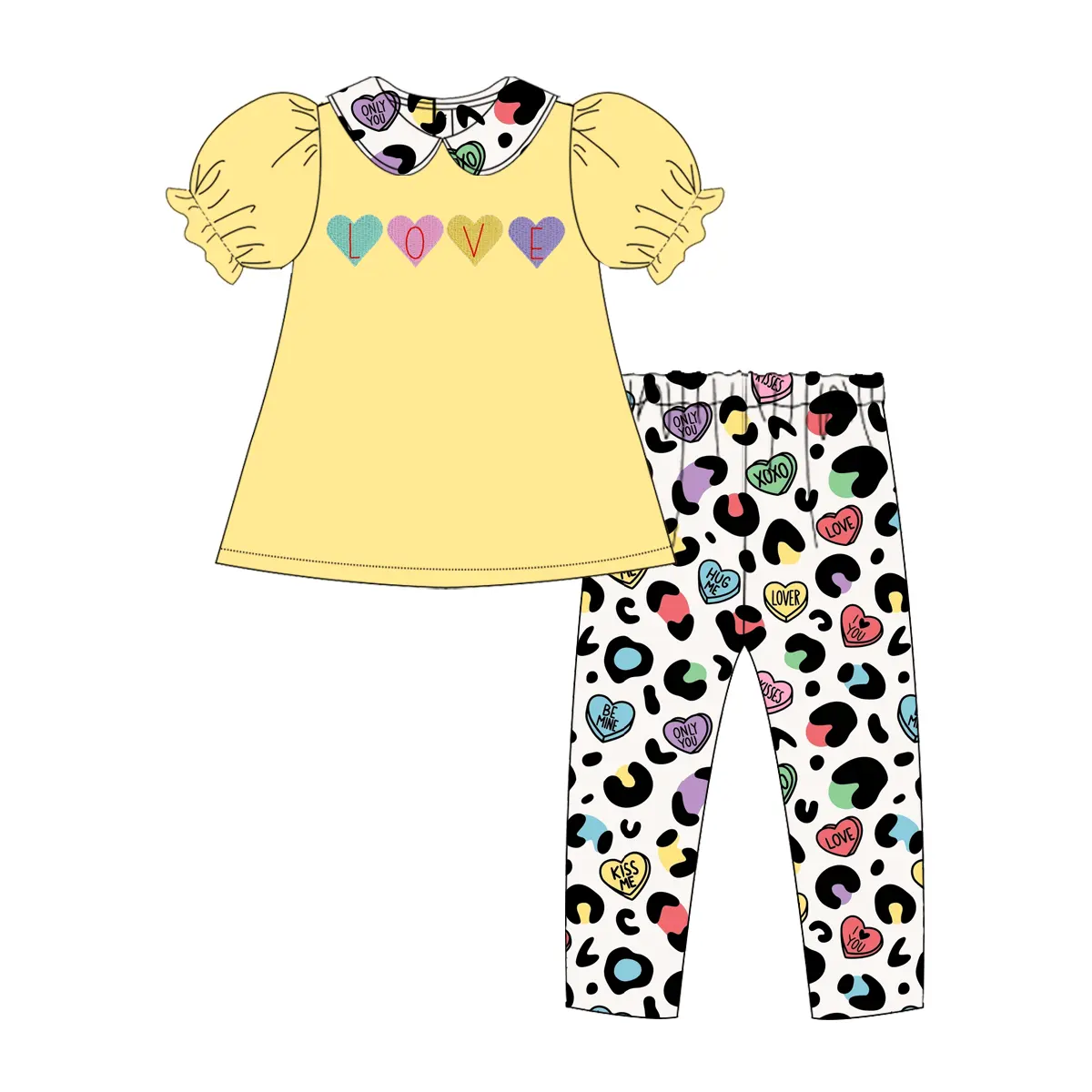 Baby Girls Valentines Love Tunic Leopard Pants Clothes Sets Preorder