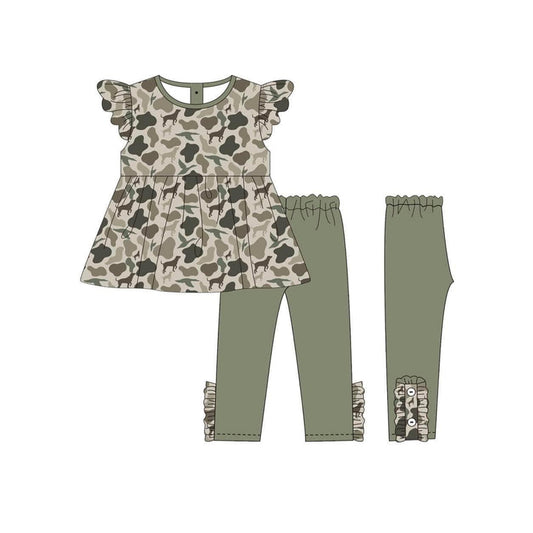 Baby Girls Green Camouflage Dog Duck Tunic Legging Clothing Sets Preorder