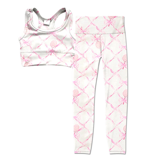 Baby Girls Pink Tennis Bow Yoga Vest Legging Active Wear Clothes Sets Preorder