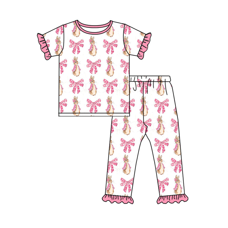 Baby Girls Easter Bows Rabbits Top Pants Pajamas Clothes Sets Preorder