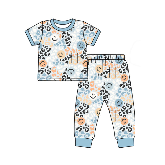 Baby Girls Leopard Smile Bows Top Pants Pajamas Clothes Sets Preorder