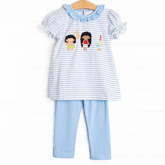 Baby Girls Blue Stripes Princess Tunic Legging Clothes Sets Preorder