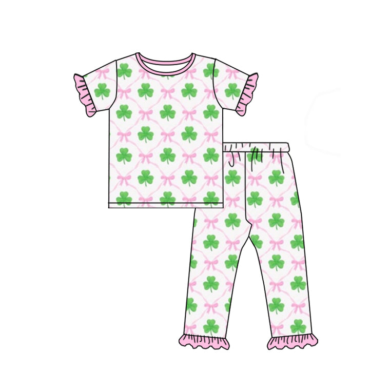 Baby Girls Pink Quatrefoil St Patrick Tee Shirt Pants Pajamas Clothes Sets Preorder