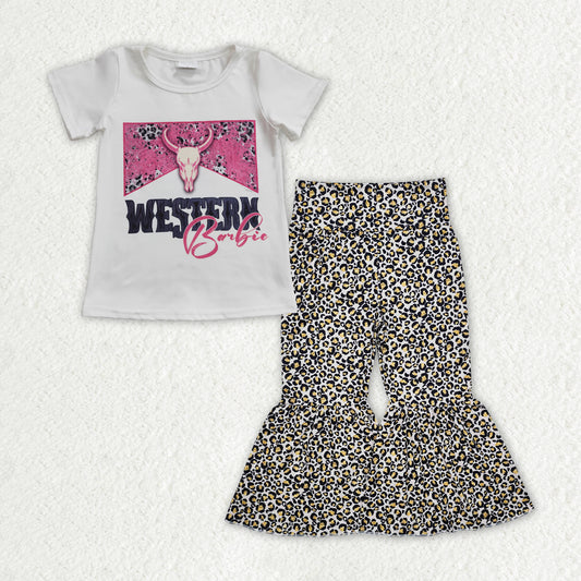 Baby Girls Western Doll Shirt Leopard Bell Pants Clothes Sets