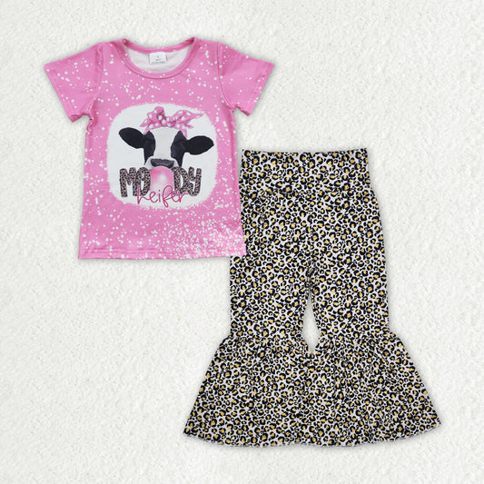 Baby Girls Western Moody Heifer Shirt Leopard Bell Pants Clothes Sets