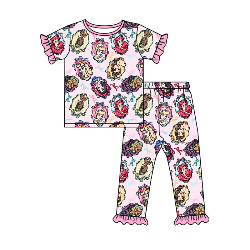 Baby Girls Princess Ruffles Pink Shirt Pants Pajamas Clothes Sets Preorder