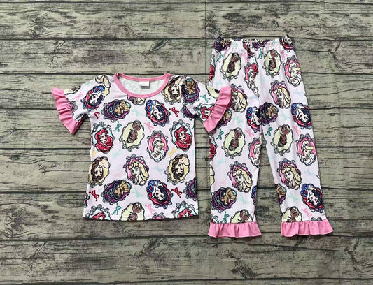 Baby Girls Princess Ruffles Pink Shirt Pants Pajamas Clothes Sets