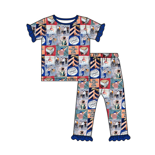 Baby Girls Baseball Play Tops Pants Pajamas Clothes Sets Preorder