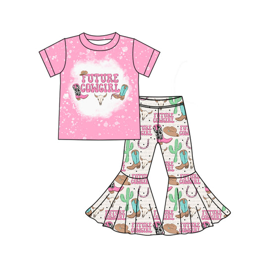 Baby Girls Pink Western Boots Shirt Bell Pants Clothes Sets Preorder