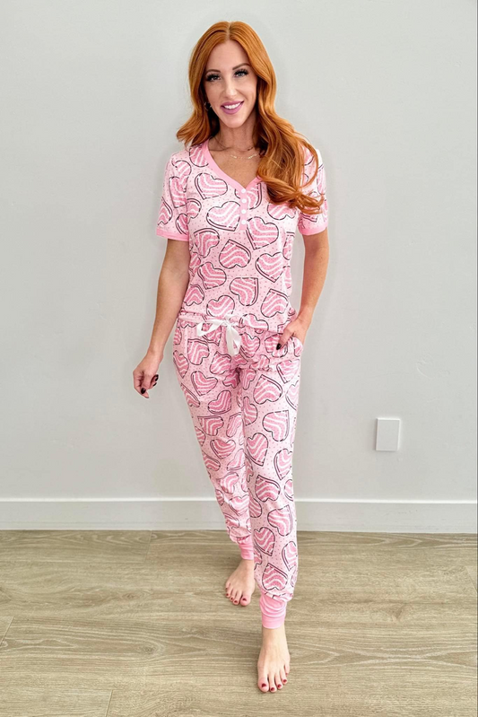 Adult Women Valentines Pink Hearts Tops Pants Pajamas Preorder