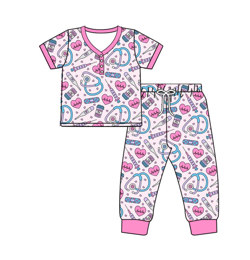 Adult Women Valentines Heart Nurse Tops Pants Pajamas Preorder