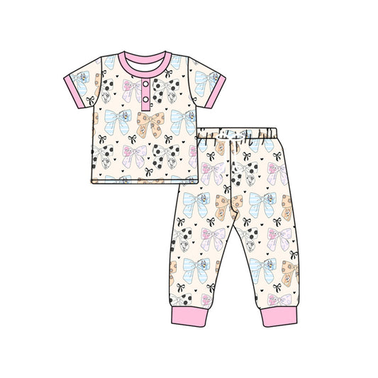 Baby Girls Pink Dog Bows Tops Pants Pajamas Clothes Sets Preorder