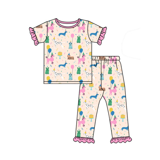 Baby Girls Birthday Dogs Pink Top Pants Pajamas Clothes Sets Preorder