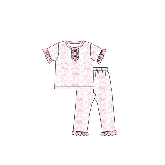 Baby Girls Pink Bows Shirt Pants Pajamas Clothes Sets Preorder