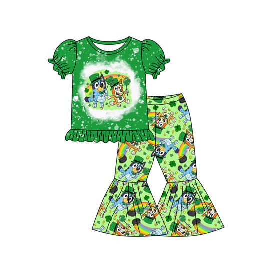 Baby Girls St Patrick Quatrefoil Dog Shirt Bell Pants Clothes Sets Preorder