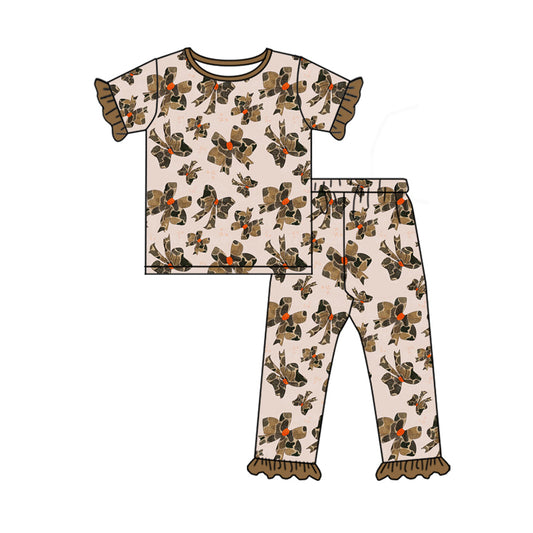 Baby Girls Bows Brown Camo Shirt Pants Pajamas Clothes Sets Preorder