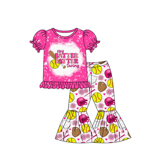 Baby Girls Softball Shirt Flowers Bell Pants Clothes Sets Preorder