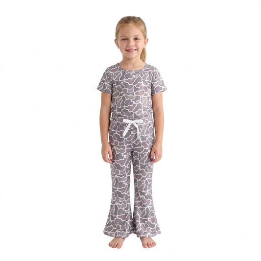 Baby Girls Short Sleeve Camo Shirts Top Bell Bottom Pant Clothes Sets