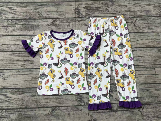 Baby Girls Mardi Gras Bird Crawfish Shirt Pants Pajamas Clothes Sets