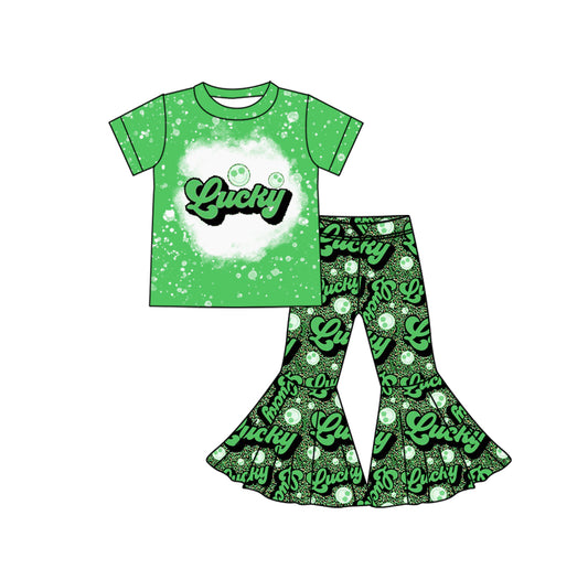 Baby Girls St Patrick Smile Green Lucky Top Bell Pants Clothes Sets Preorder