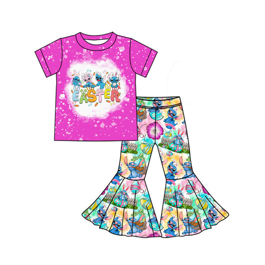 Baby Girls Easter Cartoon Mouse Pink Top Bell Pants Clothes Sets Preorder