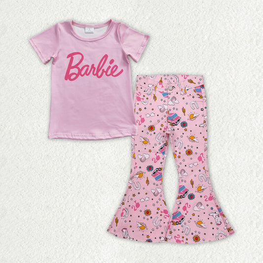 Girls Baby Doll Shirt Pink Denim Jeans Pants Clothes Sets