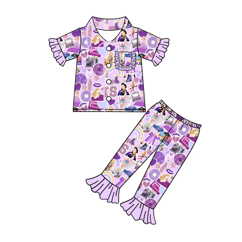 Baby Girls Purple Pocket Singer Shirt Pants Pajamas Clothes Sets Preorder
