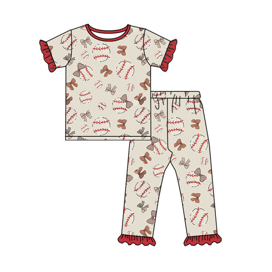 Baby Girls Red Bows Baseball Shirt Pants Pajamas Clothes Sets Preorder