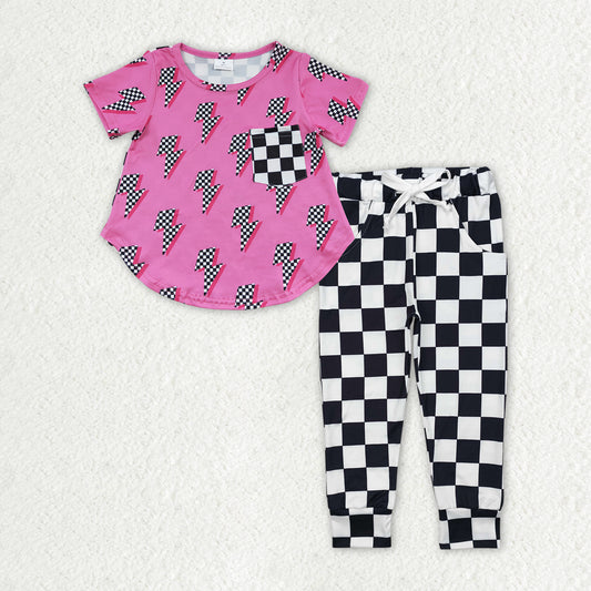 Baby Girls Light Top Checkered Jogger Pants Clothing Sets