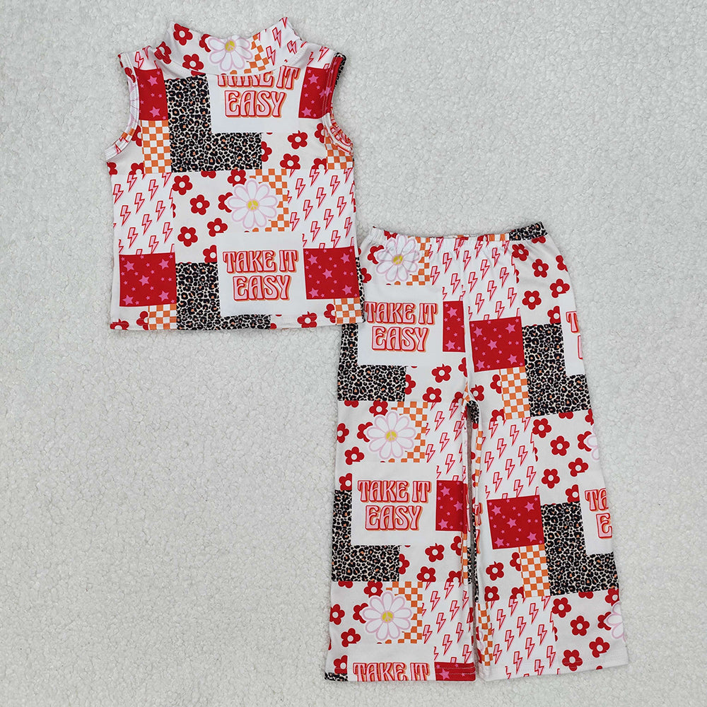 Baby Girls Western Easy Flowers Top Bell Pants Clothes Sets