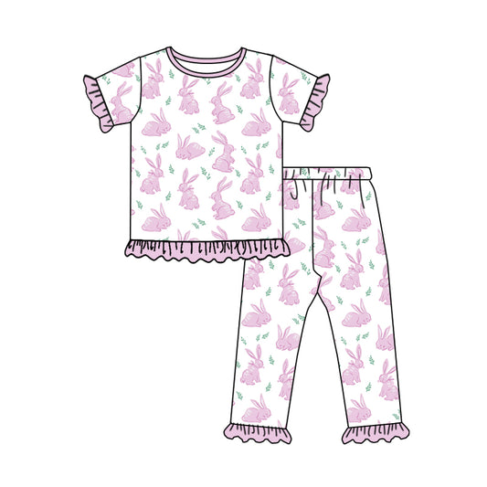 Baby Girls Pink Easter Rabbits Shirts Pants Pajamas Clothes Sets Preorder