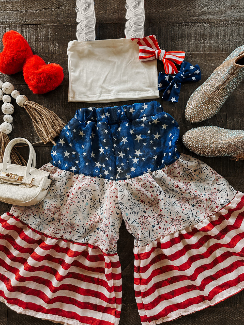 Baby Girls 4th of July Shirt Bell Bottom Pants Clothes Sets Preorder