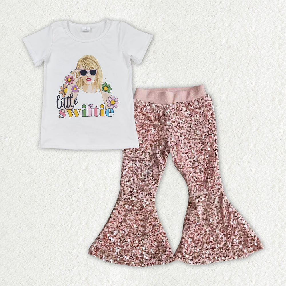 Baby Girls Little Singer Top Pink Sequin Bell Pants Clothes Sets