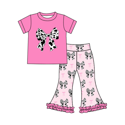 Baby Girls Western Pink Bow Top Ruffle Bell Pants Clothes Sets Preorder