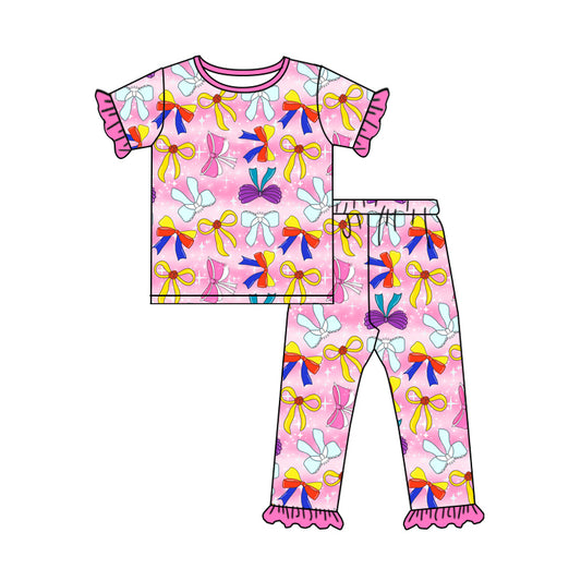 Baby Girls Pink Bows Hero Shirt Pants Pajamas Clothes Sets Preorder