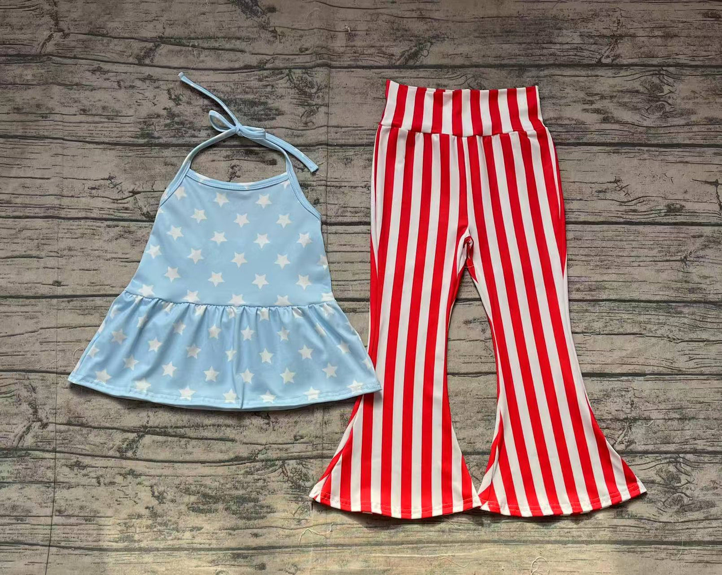 Baby Girls 4th Of July Stars Halter Tunic Bell Pants Clothes Sets