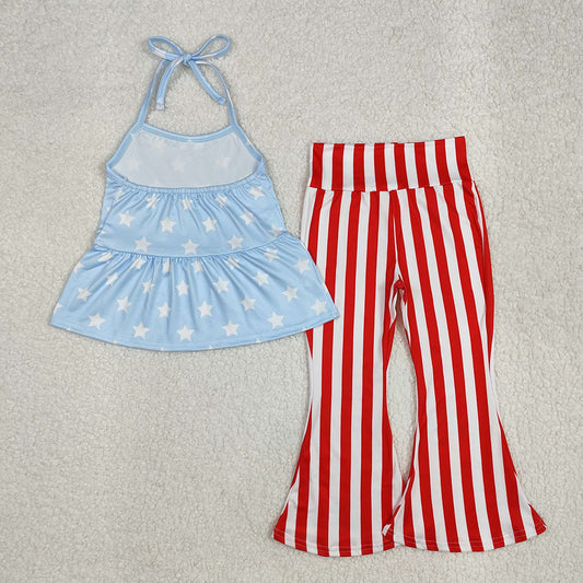Baby Girls 4th Of July Stars Halter Tunic Bell Pants Clothes Sets