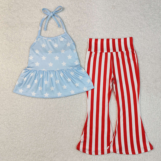 Baby Girls 4th Of July Stars Halter Tunic Bell Pants Clothes Sets
