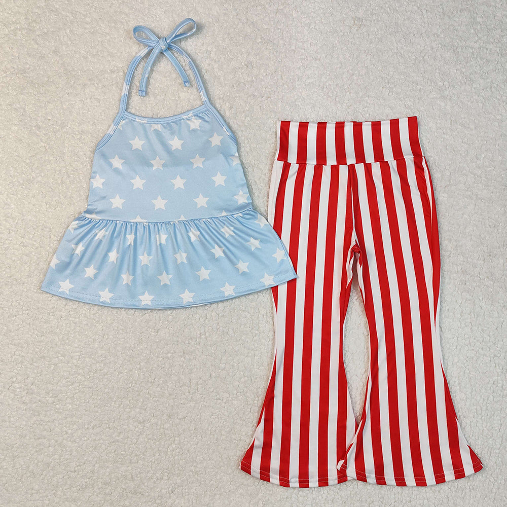 Sibling Baby Girls 4th Of July Bell Pants Outfits Clothes Sets