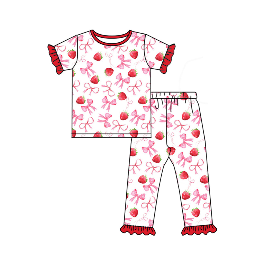 Baby Girls Strawberry Bows Shirts Pants Pajamas Clothes Sets Preorder