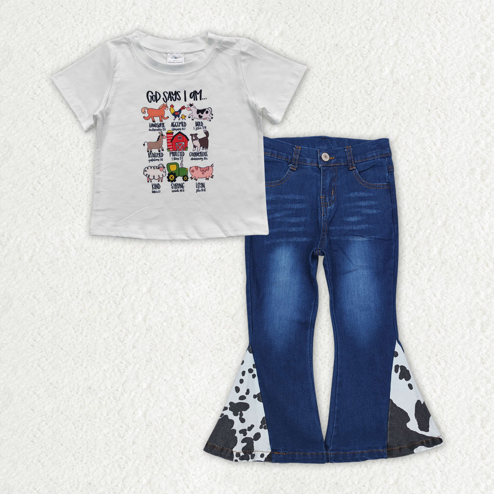 Baby Girls Western Farm Shirt Top Denim Jeans Pants Clothes Sets