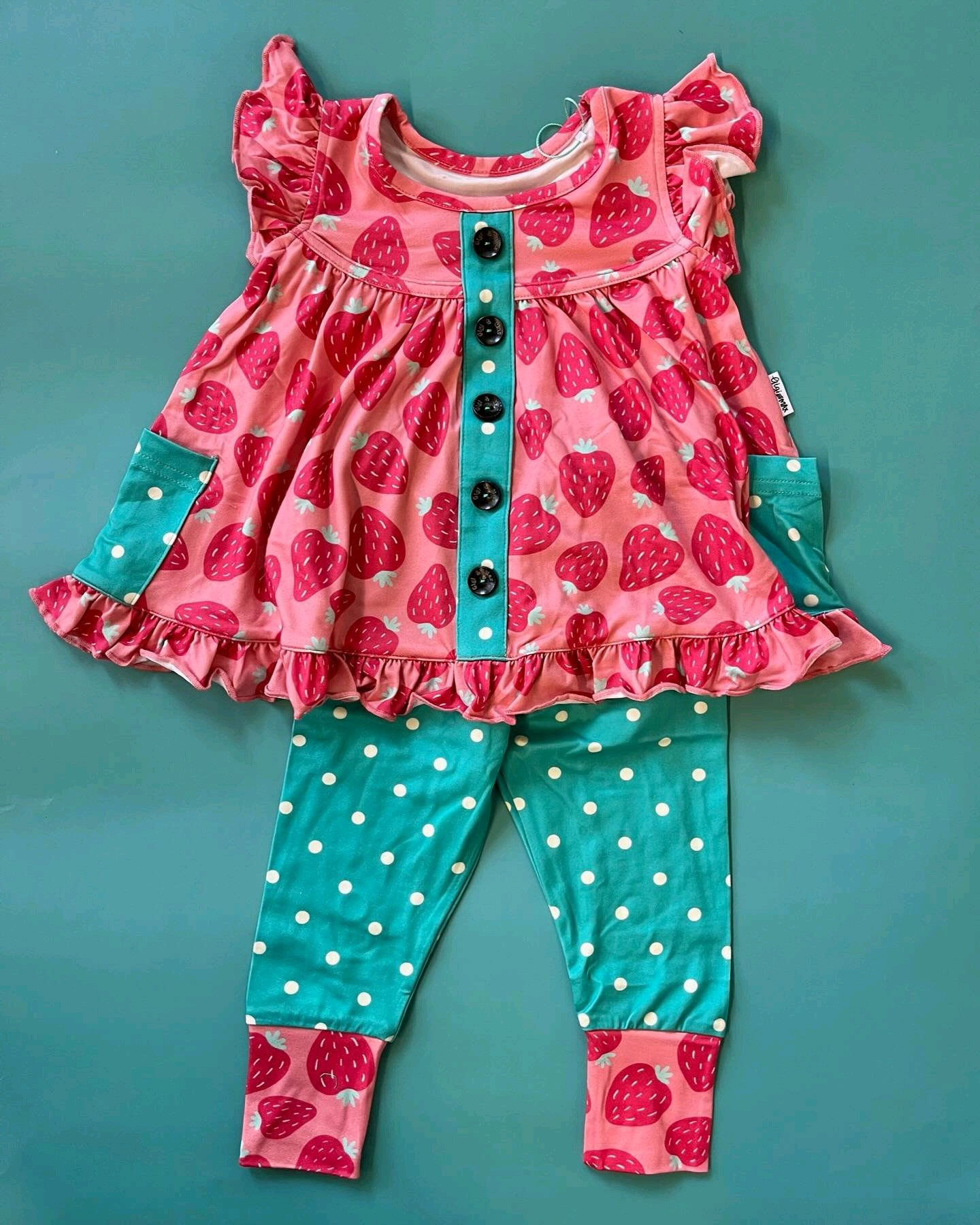 Baby Girls Strawberry Buttons Tunic Legging Clothes Sets Preorder