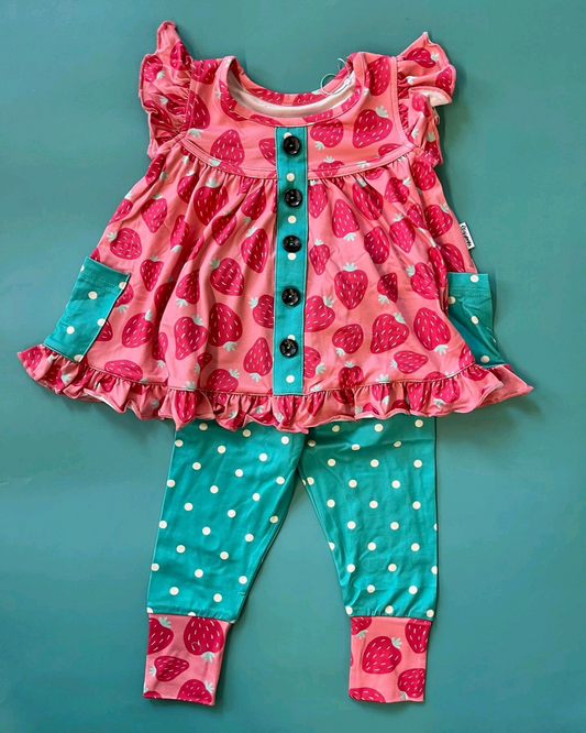 Baby Girls Strawberry Buttons Tunic Legging Clothes Sets Preorder