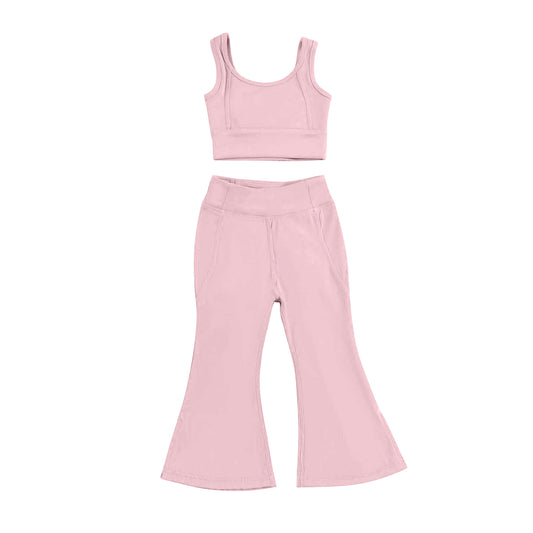 Baby Girls Pink Yoga Vest Bell Bottom Pants Active Wear Clothes Sets Preorder