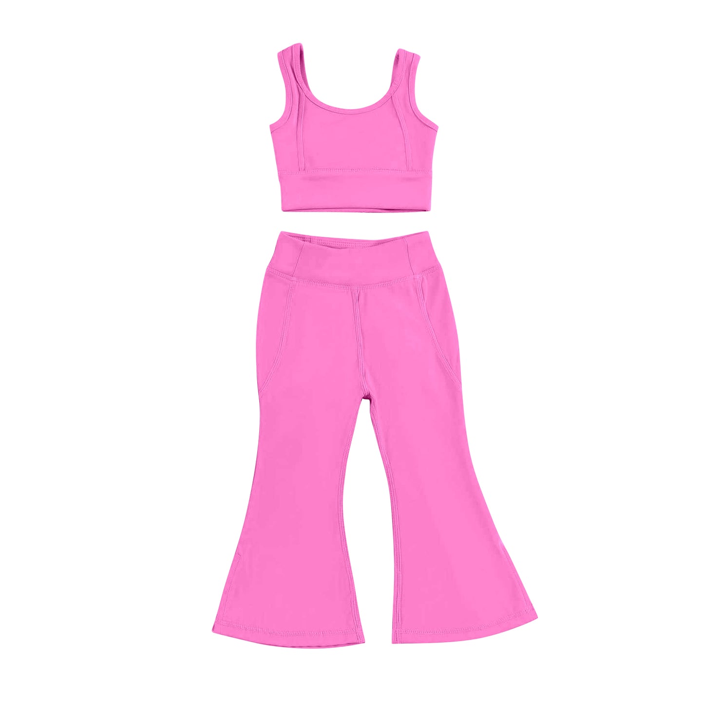 Baby Girls Dark Pink Yoga Vest Bell Bottom Pants Active Wear Clothes Sets Preorder