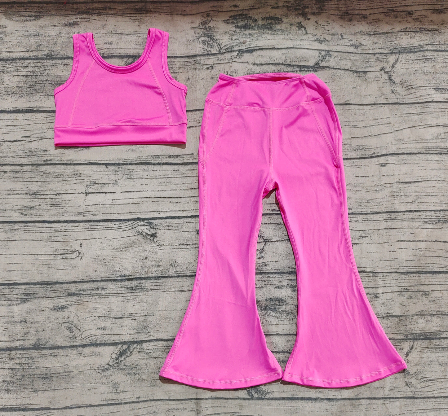 Baby Girls Dark Pink Yoga Vest Bell Bottom Pants Active Wear Clothes Sets