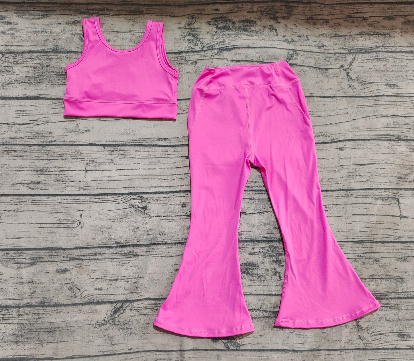 Baby Girls Dark Pink Yoga Vest Bell Bottom Pants Active Wear Clothes Sets