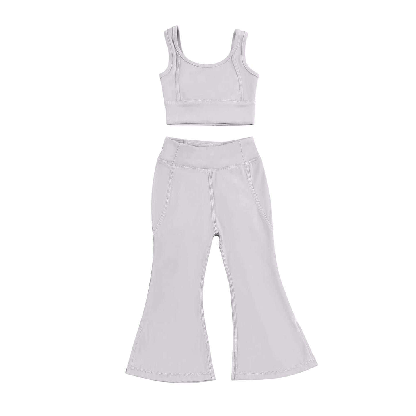 Baby Girls Grey Yoga Vest Bell Bottom Pants Active Wear Clothes Sets Preorder