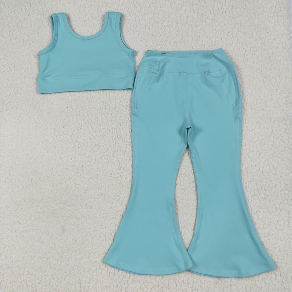 Baby Girls Aqua Yoga Vest Bell Bottom Pants Active Wear Clothes Sets